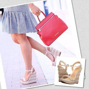 SCHUTZ Carminda Beige Espadrille Embellished Wedge Sandals Shoes Womens Size 10B